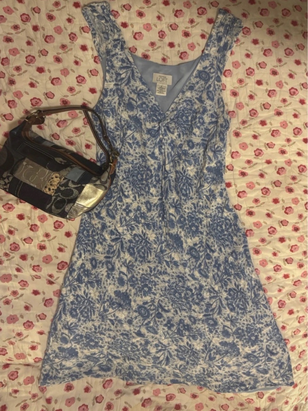 LOFT Blue and White Floral Sleeveless Sundress